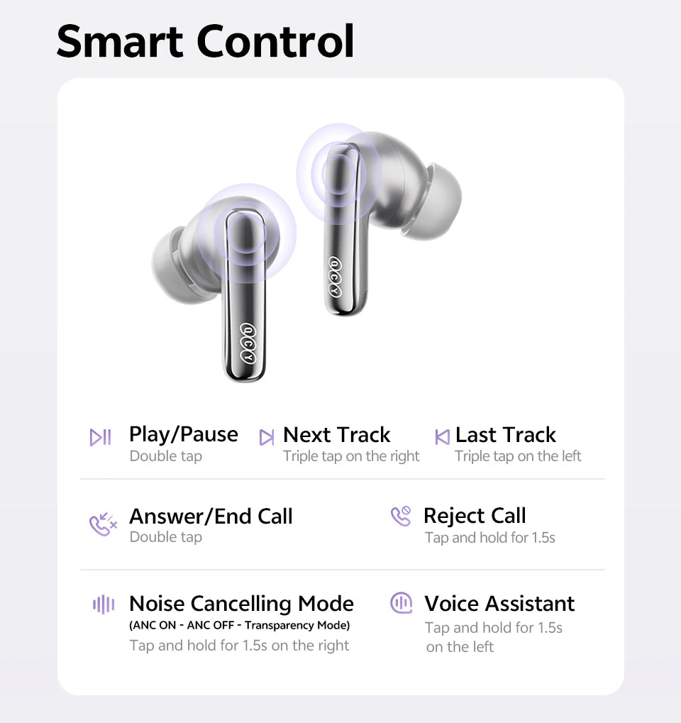 Ship From ES/PL/BR QCY HT18 Wireless Earphones Bluetooth 6.0 MeloBuds N70 Adaptive Hybrid ANC 6 Mics LDAC Hi-Res Audio Earbuds