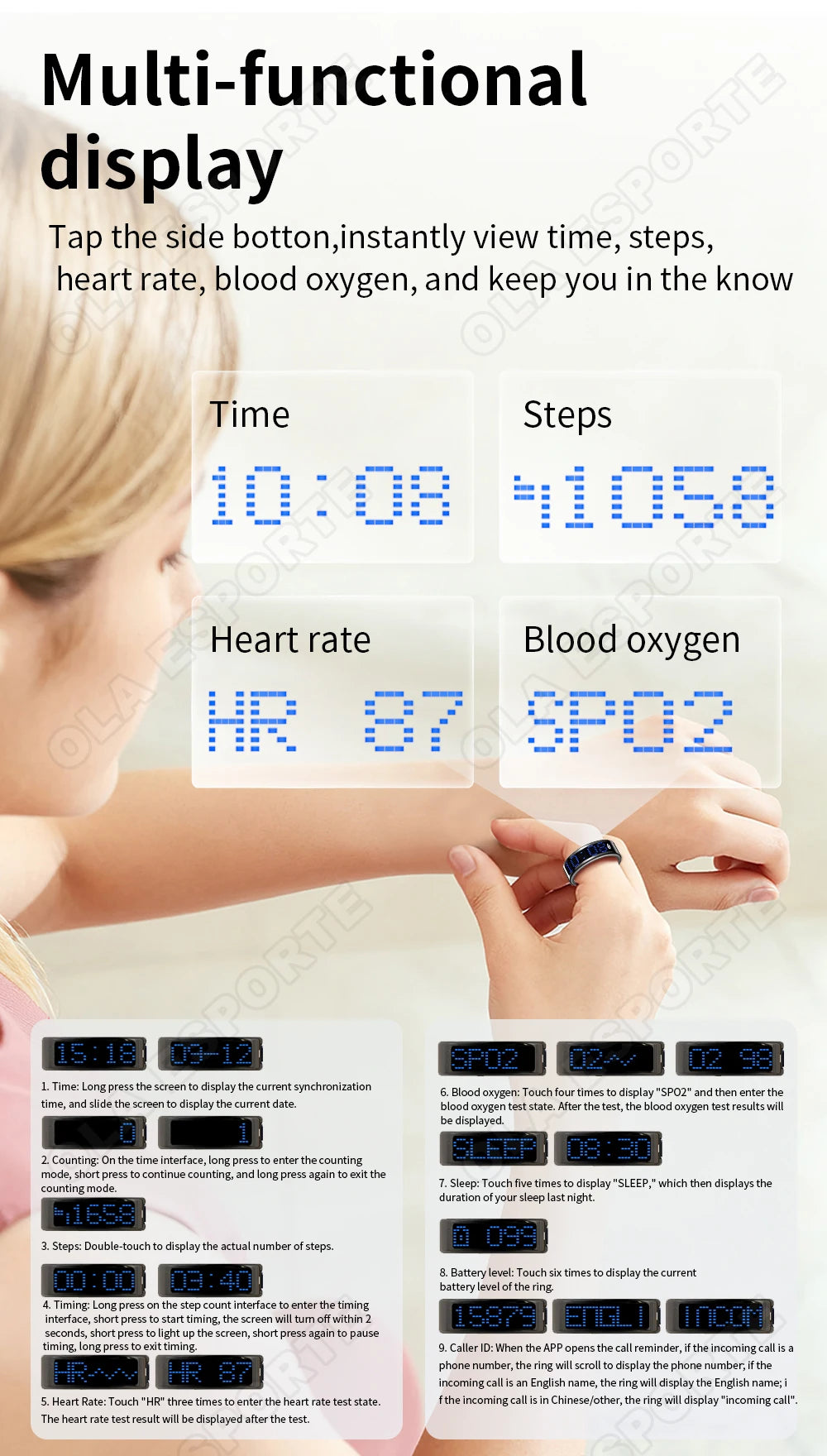 Ola Esporte Smart Ring With LED Display And Health Monitoring