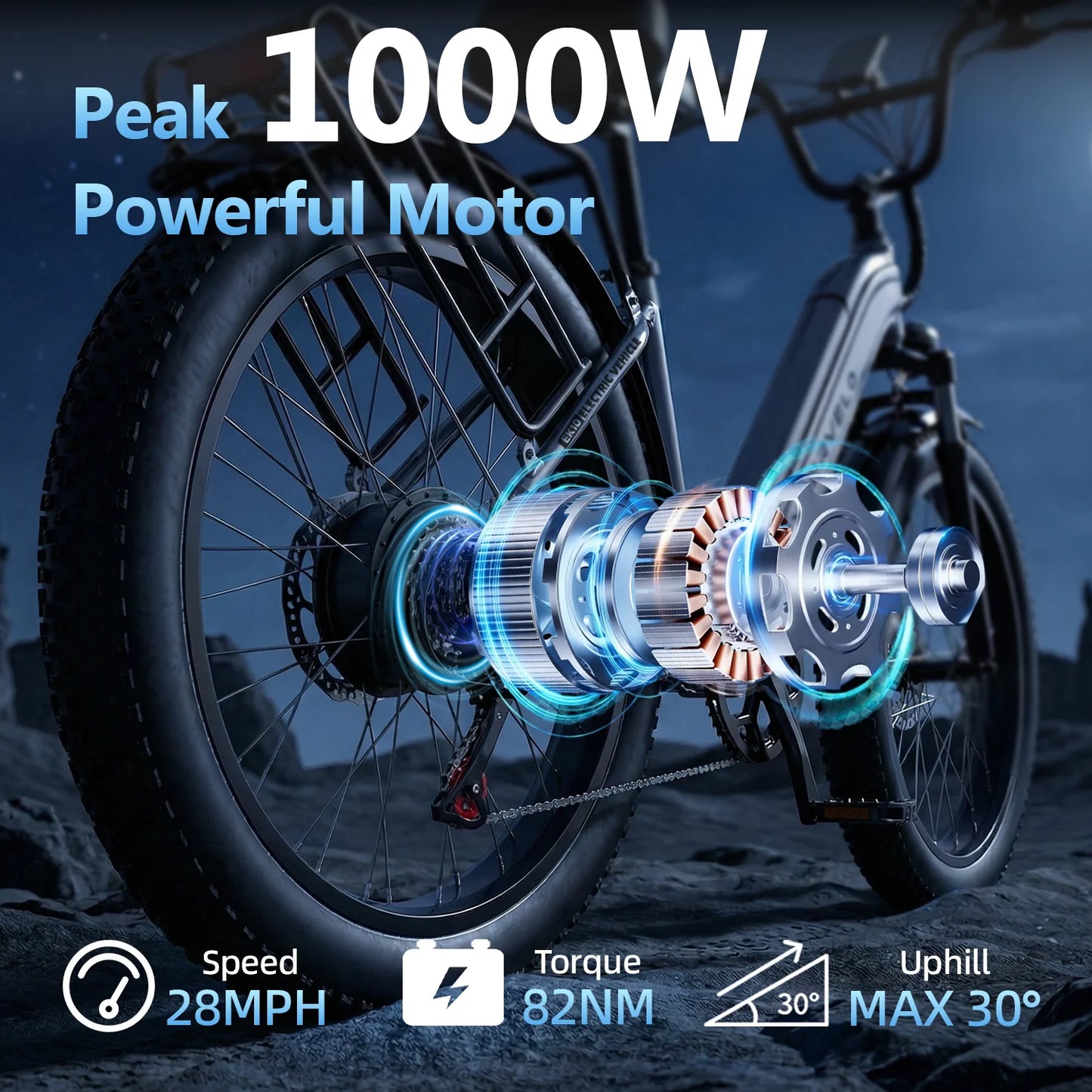 Cybervelo 26" Step-Thru Commuter, 1000W Peak 48V 25Ah Detachable Battery, Long Range 7-Speed Shift Electric Bike for Adult EK7