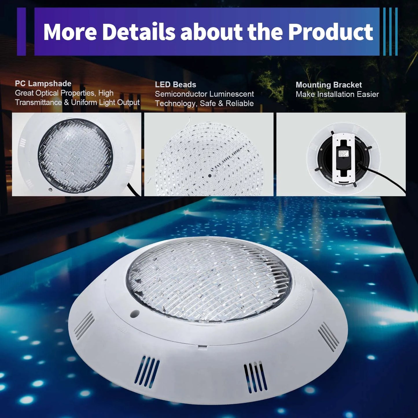 45W RGB LED Underwater Swimming Pool Light IP68 Waterproof 7 Colors Changing Underwater Pool Lights with Remote Control