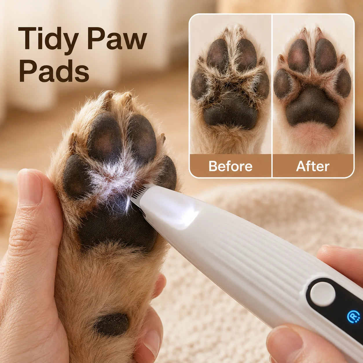 1Pc USB Rechargeable Pet Paw Trimmer with LED Light, Low Noise Dog Cat Hair Clipper for Paws, Face, Ears & Detail Grooming