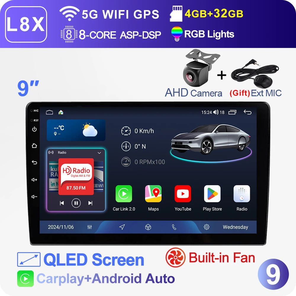 LEHX L3X 5G WIFI 2din 9 inch Android 15 Car Radio Steeo CarPlay gps for Toyota VW Hyundai Kia Honda LADA FIAT Autoradio Headunit
