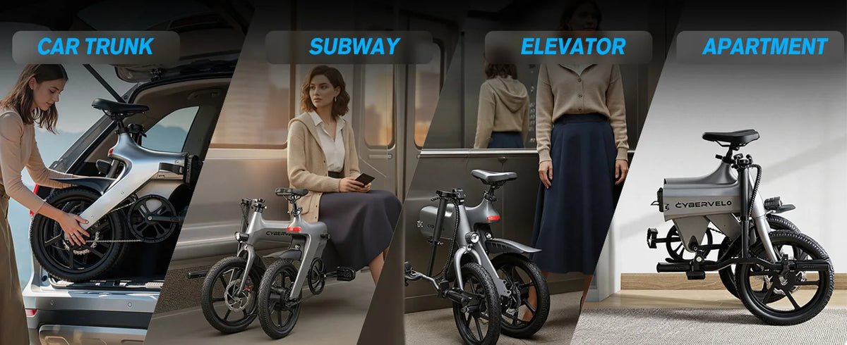 Cybervelo 500W Peak Motor City Ebike, 36V Foldable Ultra Light Weight Commuter for Adult, 20MPH 15Ah Internal Battery EK13