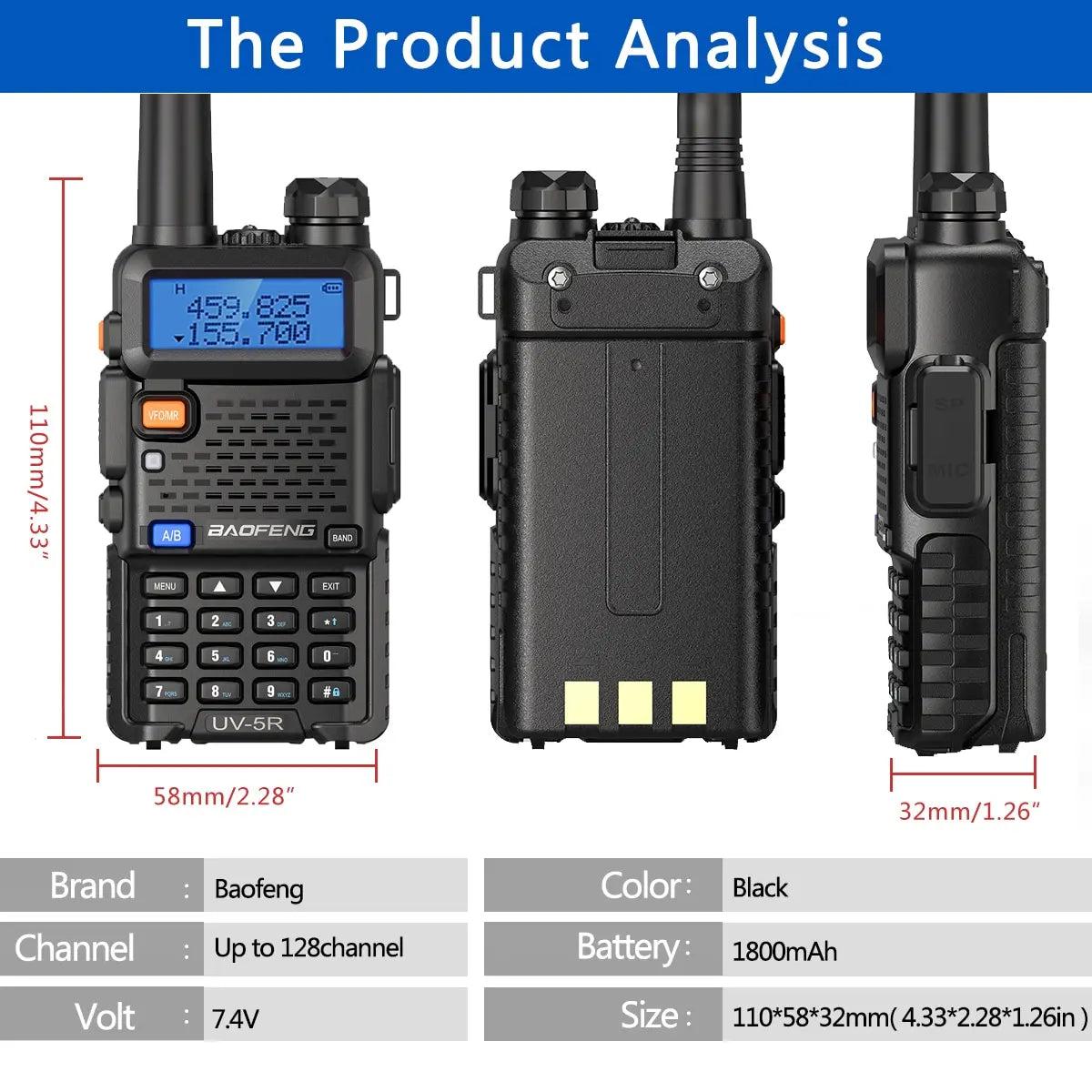 Baofeng UV-5R Dual Band VHF UHF Portable Two-Way Radio Transceiver