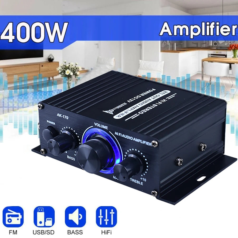 ALLOYSEED Power Amplifier Wireless Bluetooth HiFi 200W 2 Channel RCA