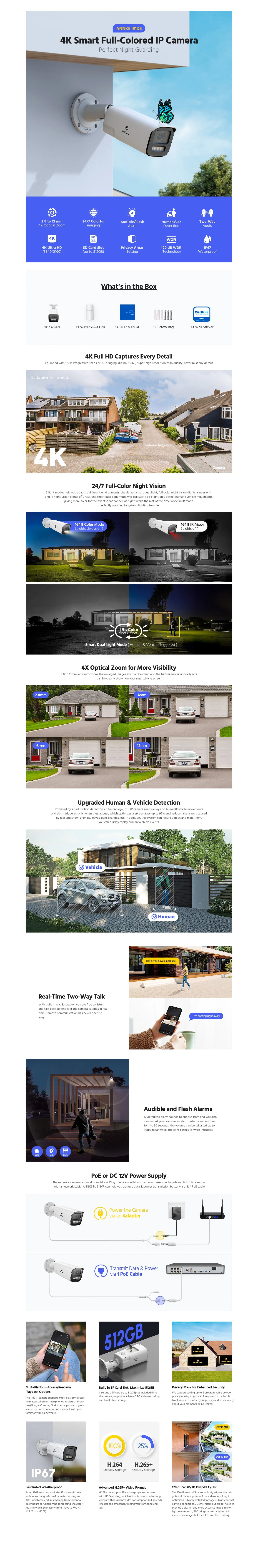 ANNKE 4K 4X ZOOM Smart Dual Light Varifocal Network Camera IP Camera IP67 Human Vehicle Detection 8MP Smart Home Cam