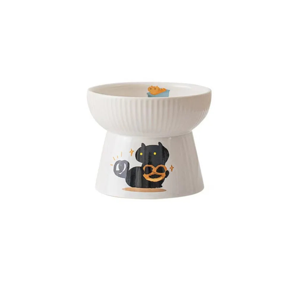 High Foot Pet Bowl Ceramic Slanted Anti Tip Large Capacity Non Slip Feeder Dog Cat Home