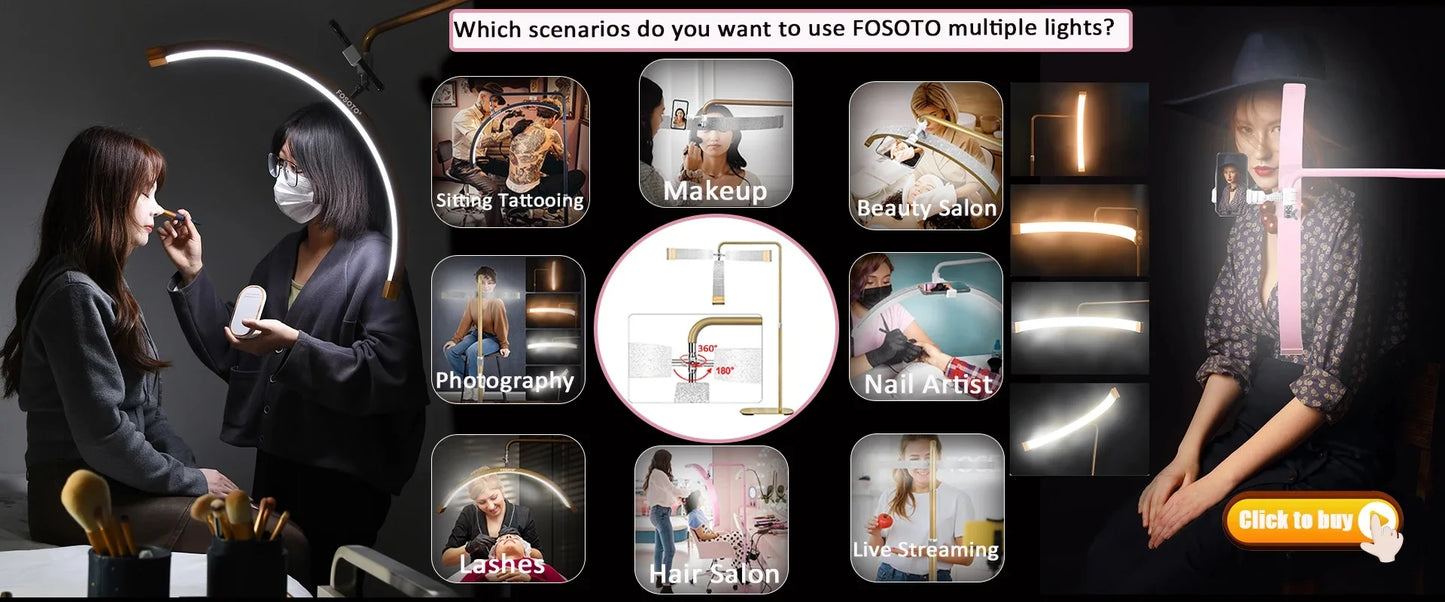 Fosoto Multi-directional Professional Half-Moon Light LED Lash Light  Ring Light For Makeup Beauty Salon Eyebrow Tattoo Haircuts