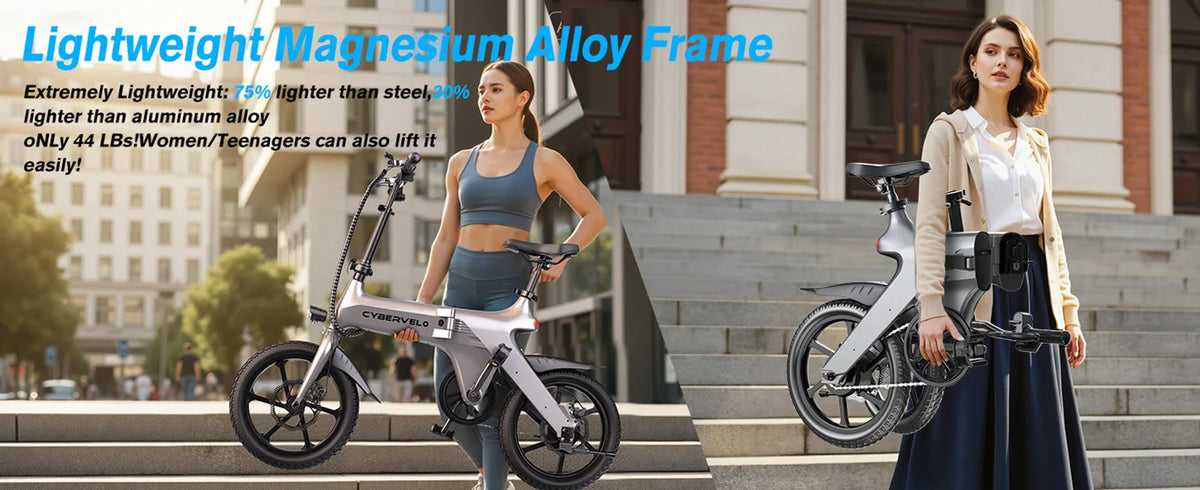 Cybervelo 500W Peak Motor City Ebike, 36V Foldable Ultra Light Weight Commuter for Adult, 20MPH 15Ah Internal Battery EK13