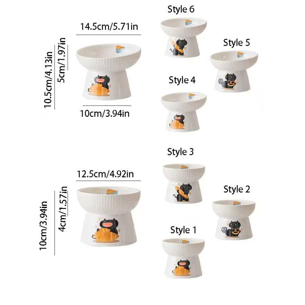 High Foot Pet Bowl Ceramic Slanted Anti Tip Large Capacity Non Slip Feeder Dog Cat Home