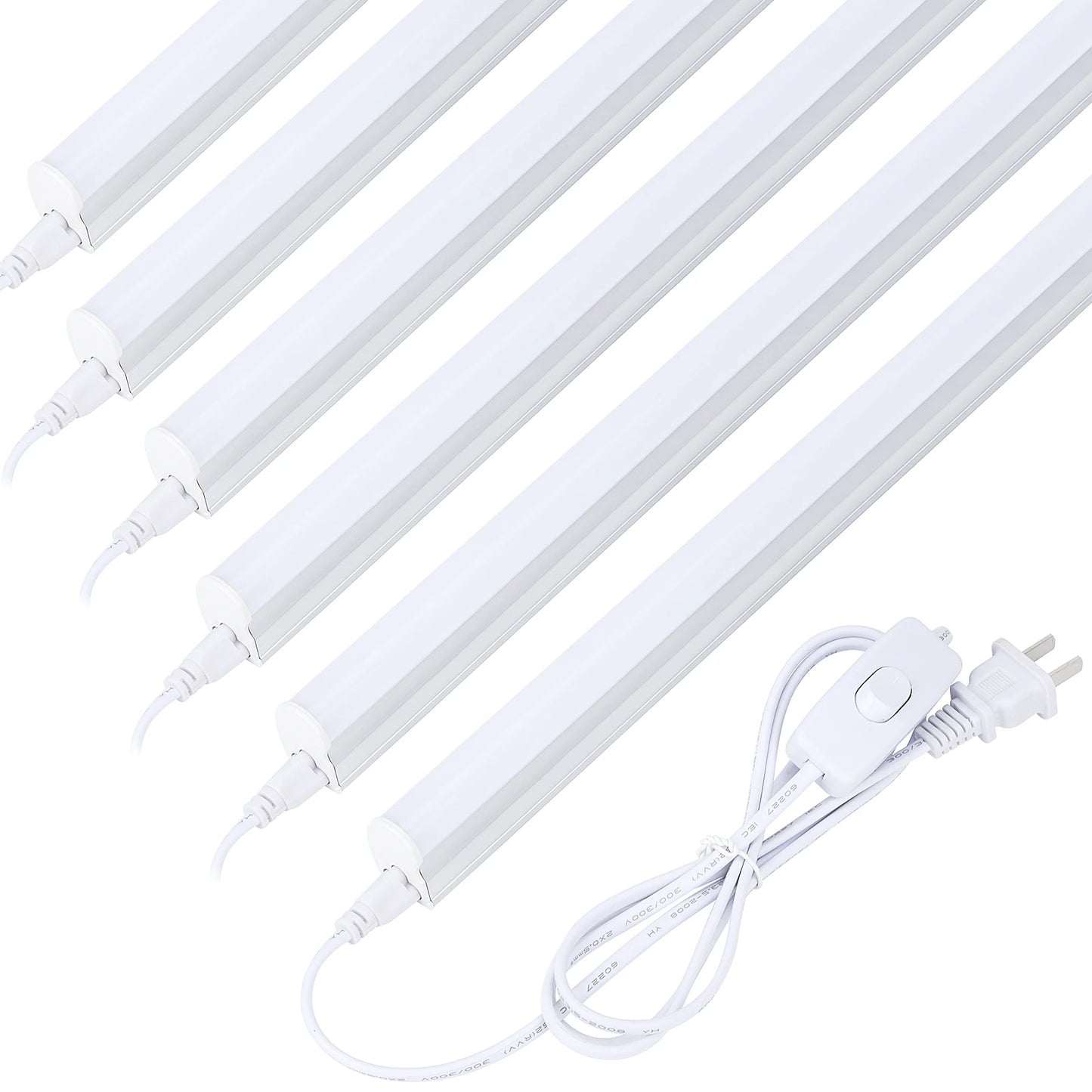 (6 Pack) LED T5 Integrated Single Fixture, 4FT, 3200lm, 6500K Super Bright White, 24W Utility LED Shop Light, Ceiling and Under