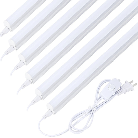 (6 Pack) LED T5 Integrated Single Fixture, 4FT, 3200lm, 6500K Super Bright White, 24W Utility LED Shop Light, Ceiling and Under