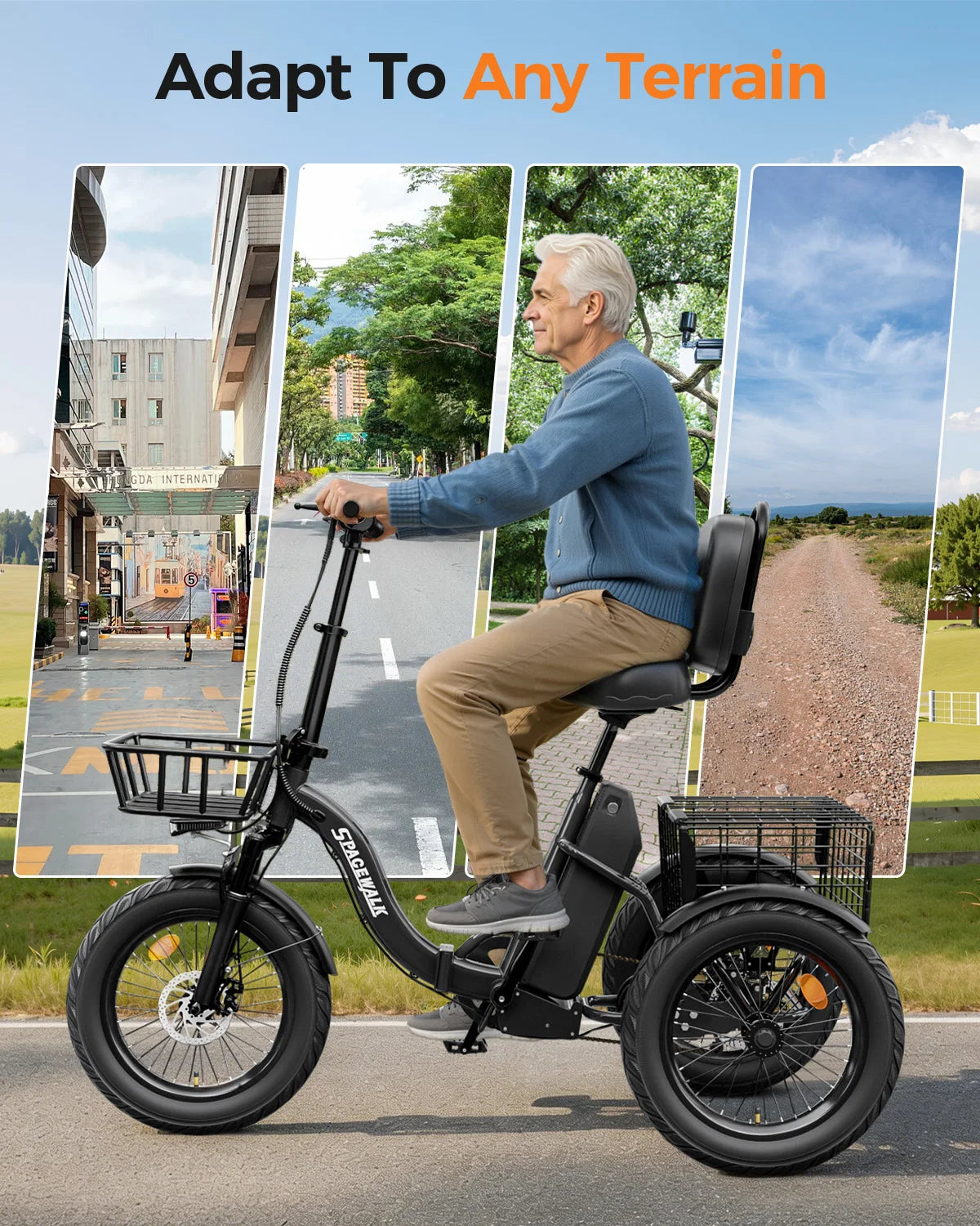 EILLEO SPACEWALK Folding Electric Tricycle with Cargo Basket