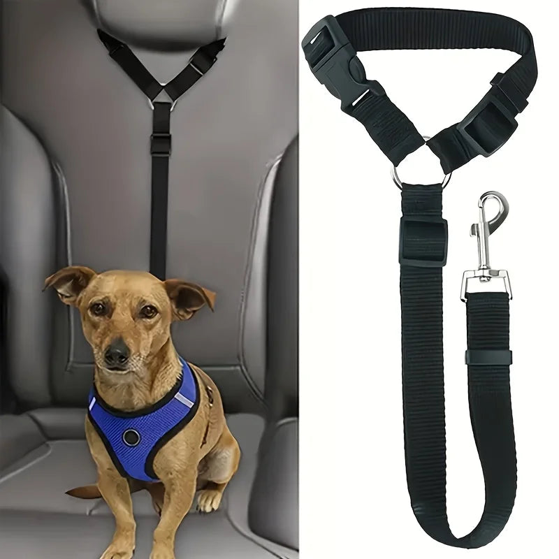 Adjustable Dog Car Harness with Seat Belt, Pet Safety Vest for Car Travel, Padded Comfortable Dog Seat Belt Restraint with Metal Buckle for Small Medium Large Dogs