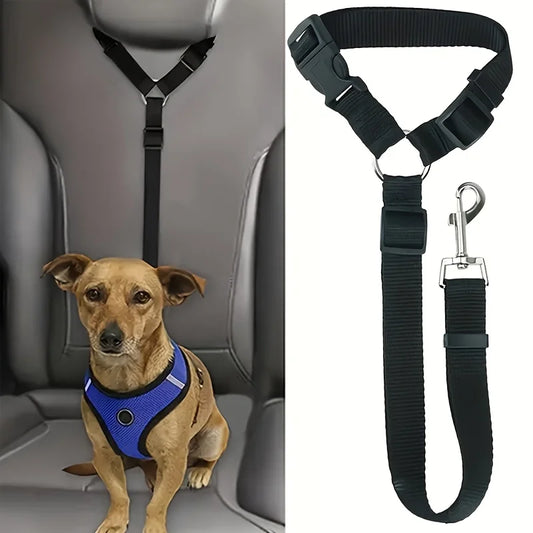 Adjustable Dog Car Harness with Seat Belt, Pet Safety Vest for Car Travel, Padded Comfortable Dog Seat Belt Restraint with Metal Buckle for Small Medium Large Dogs