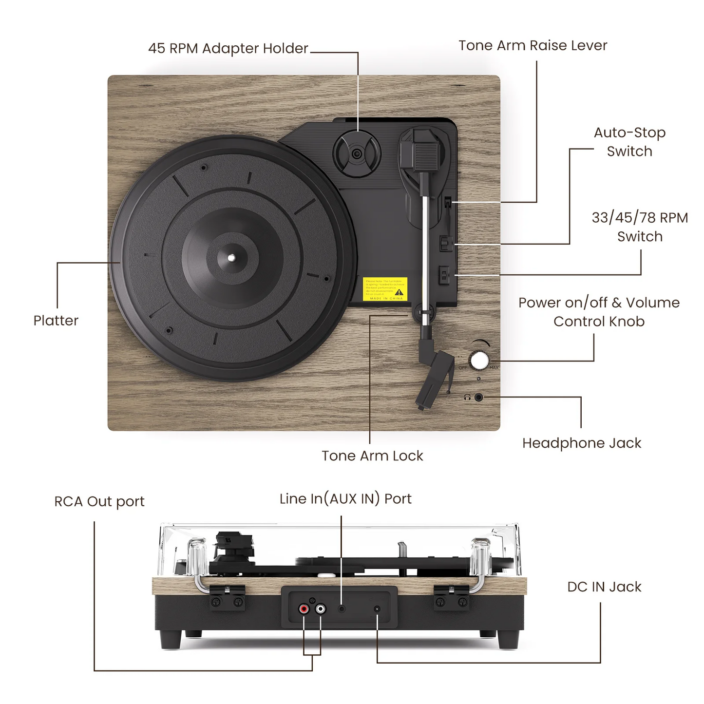 Maio Portable Record Player With Built-In Speakers 3-Speed