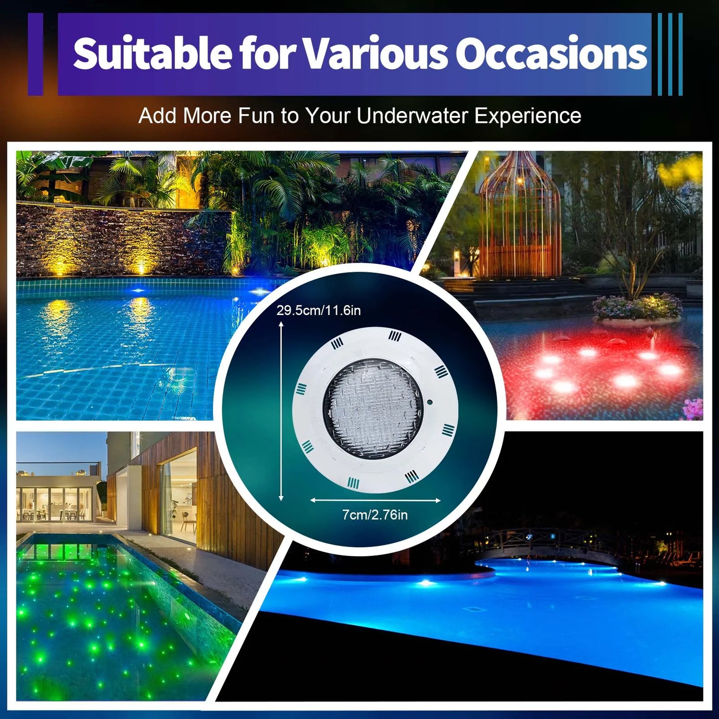 45W RGB LED Underwater Swimming Pool Light IP68 Waterproof 7 Colors Changing Underwater Pool Lights with Remote Control