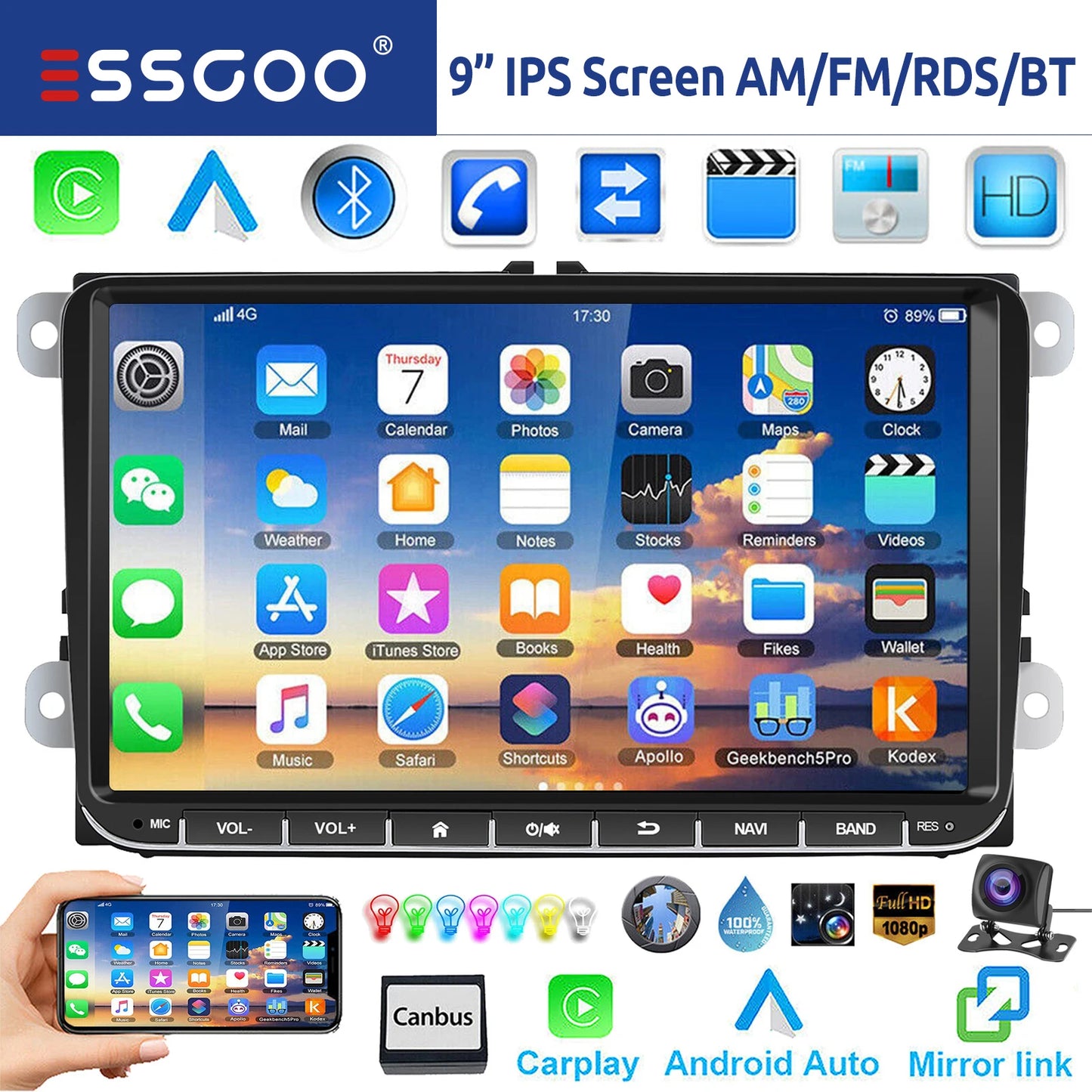 9" Android 15 6G+128G Wireless Carplay Car Stereo GPS NAVI WIFI RDS FM BT EQ for VW Golf 5 6 Passat Polo Touran Tiguan Caddy EOS