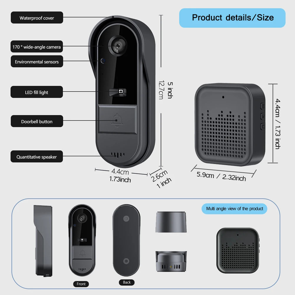 Tuya WiFi doorbell  2-way HD 1080P, microSD/cloud, waterproof, 1000mAh battery, long standby,Wireless Security Camera