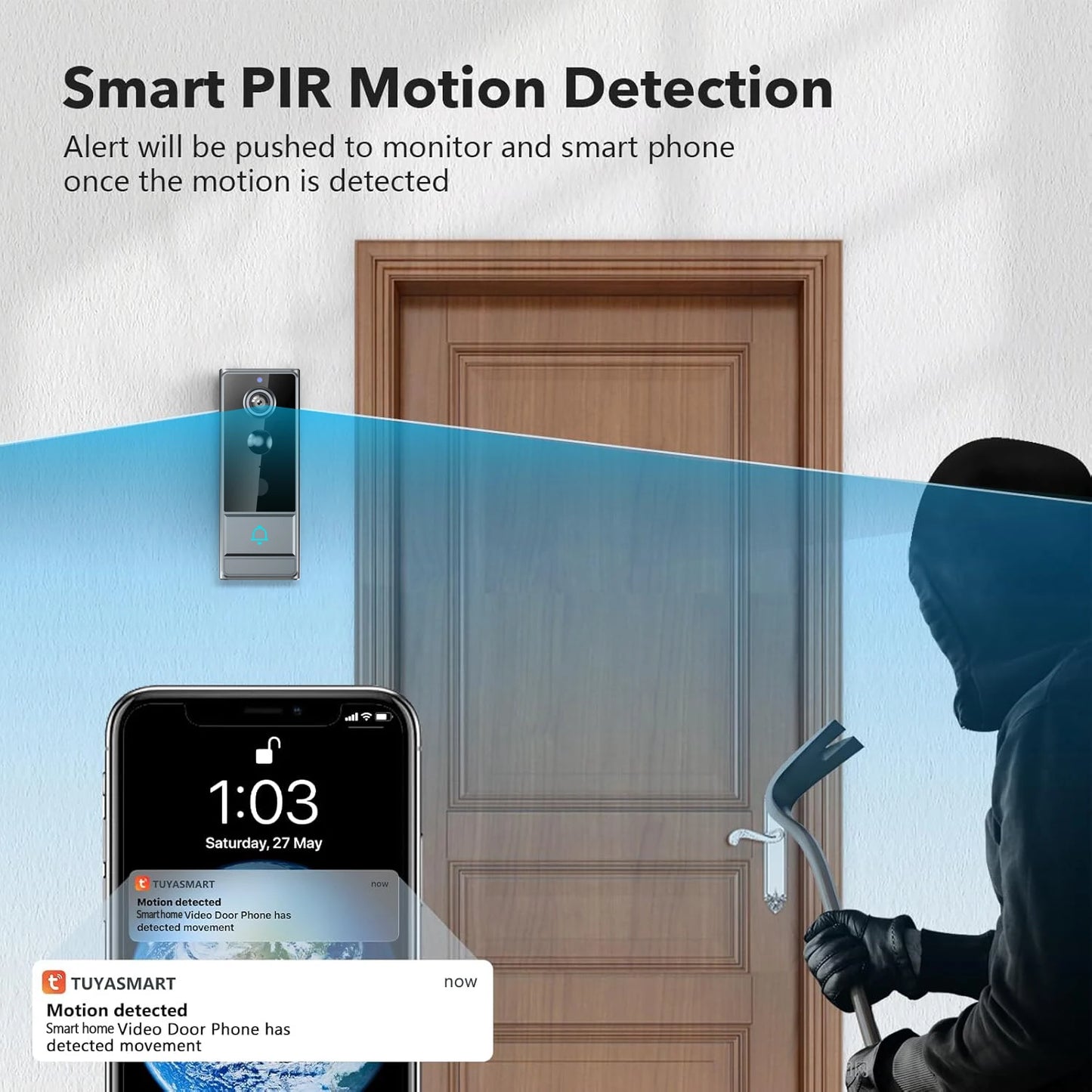 Wireless Smart Video Doorbell, Doorbell Camera, Home Security WiFi Doorbell Camera, PIR Motion Doorbell, Intelligent Package Detection,Elderly And Pets Safety Surveillance Camera Suitable Apartment/ Indoor/ Outdoor Security