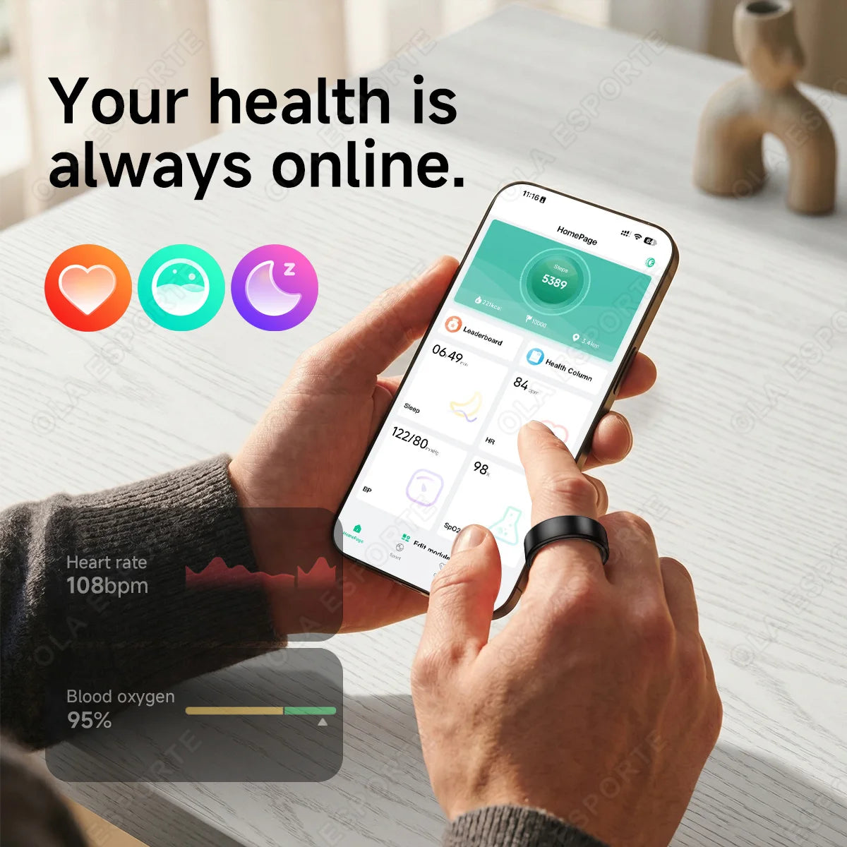 Ola Esporte Smart Ring Health Fitness And Sleep Tracker