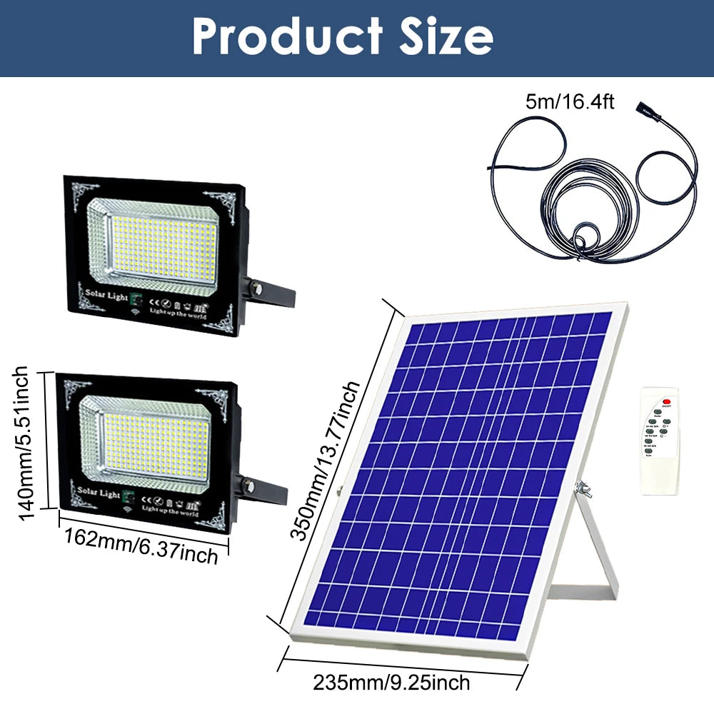 500W Led Solar Light High Bright 2 Head Flood Light Waterproof Outdoor Garden Wall Light with Aluminum Solar Panel For Garden