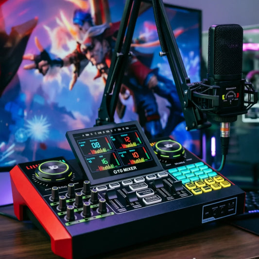 TENLAMP G10 Audio Interface Mixer Soundboard with Boom Arm & 3.5mm Mic, Voice Changer Podcast Equipment Bundle, Professional Live Sound Card for KOL Singing Gaming DJ Studio Recording Music Mixer