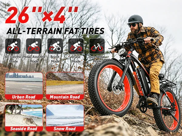 EOEOTWO 1500W Fat Tire Electric Bike for Adults 26"x4.0 All Terrain Ebike 34MPH Fast Mountain E-Bike 48V Long Range Snow Beach Bicycle