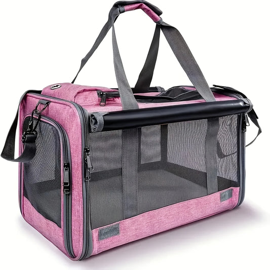 Airline Approved Soft Sided Pet Carrier Bag Collapsible Breathable Mesh Travel Crate for Medium Cats Small Dogs with Free Leash and Collar Set Oxford Cloth Portable Transport Handbag