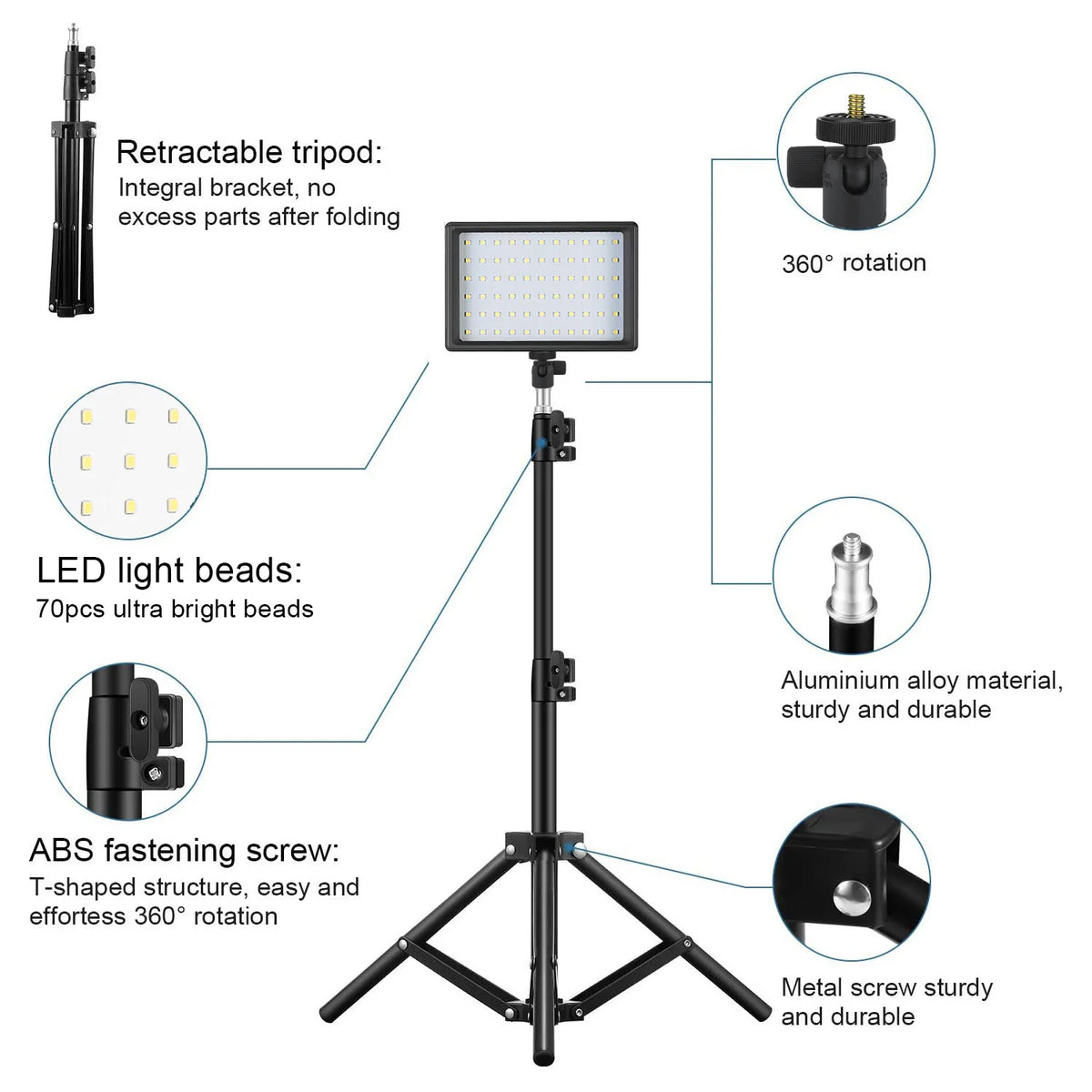 Baodeli Led Video Light Panel Photography Studio Lamp Tripod