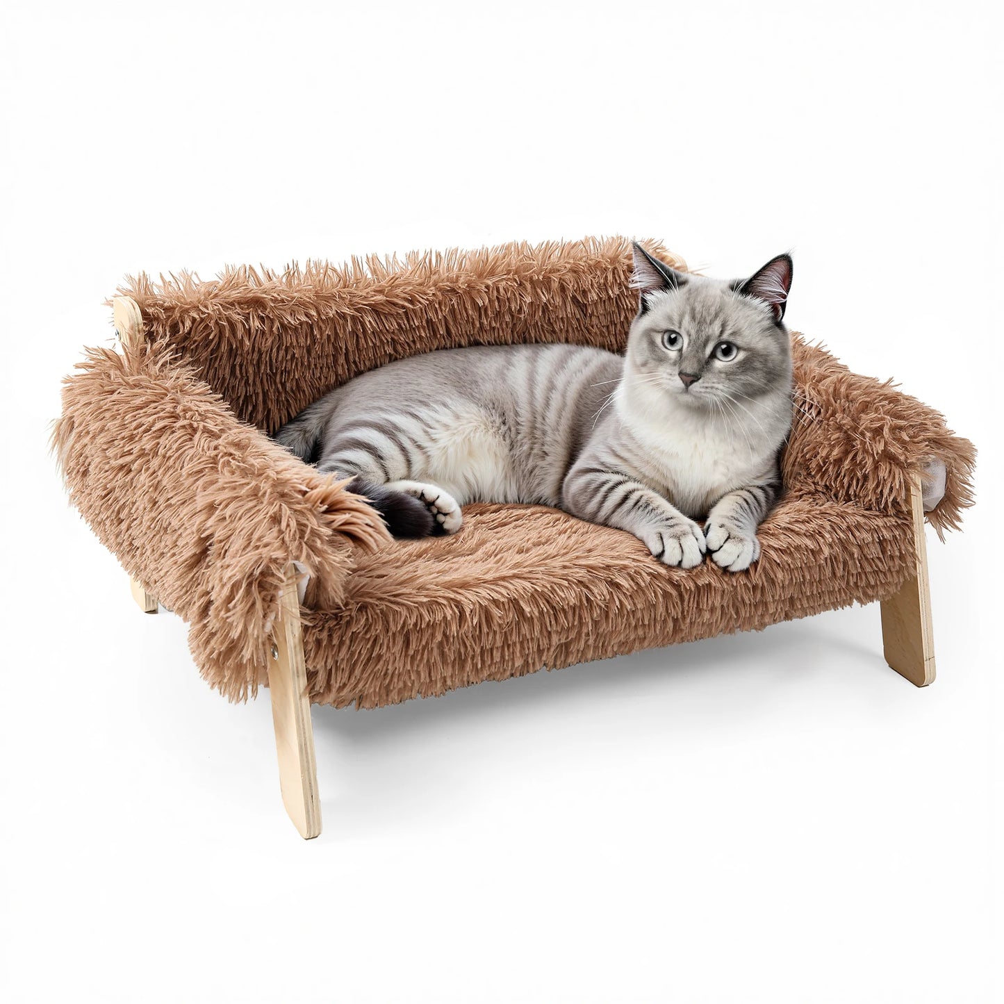 Comfortable Plush Wooden Leg Cat Sofa Bed Indoor Pets