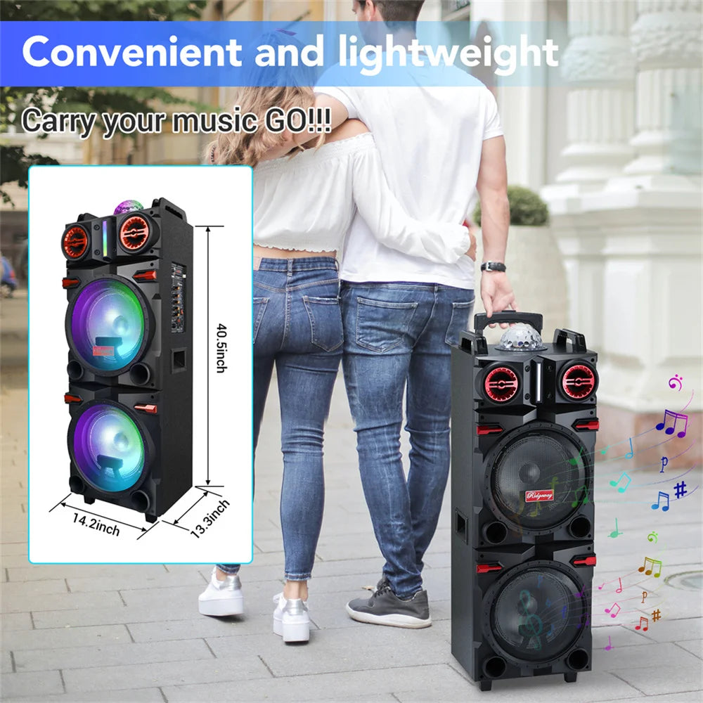 9000W Portable Bluetooth Speaker Heavy Bass Sound System Party Dual10" Subwoofer Led Light Rechargeable Loud Dj Speaker