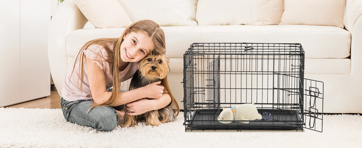 JHK Folding Metal Wire Dog Kennel With Leak Proof Tray
