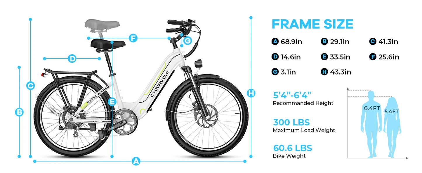 Cybervelo 26" Step-Thru Commuter, 1000W Peak 48V 25Ah Detachable Battery, Long Range 7-Speed Shift Electric Bike for Adult EK7