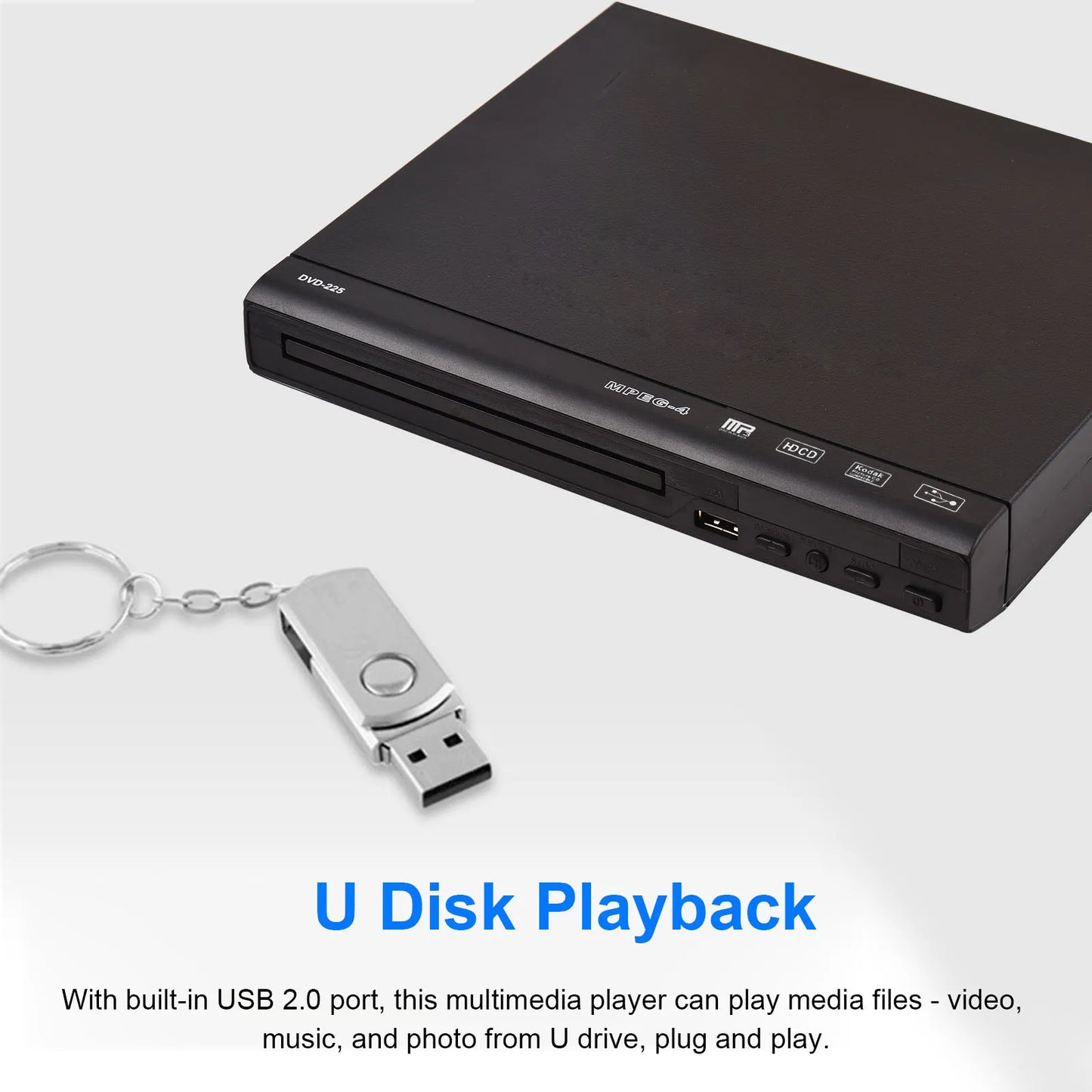 NEW CD Player DVD-225 Home DVD Player DVD CD Disc Player Digital Multimedia Player AV Output with Remote Control Home DVD Player