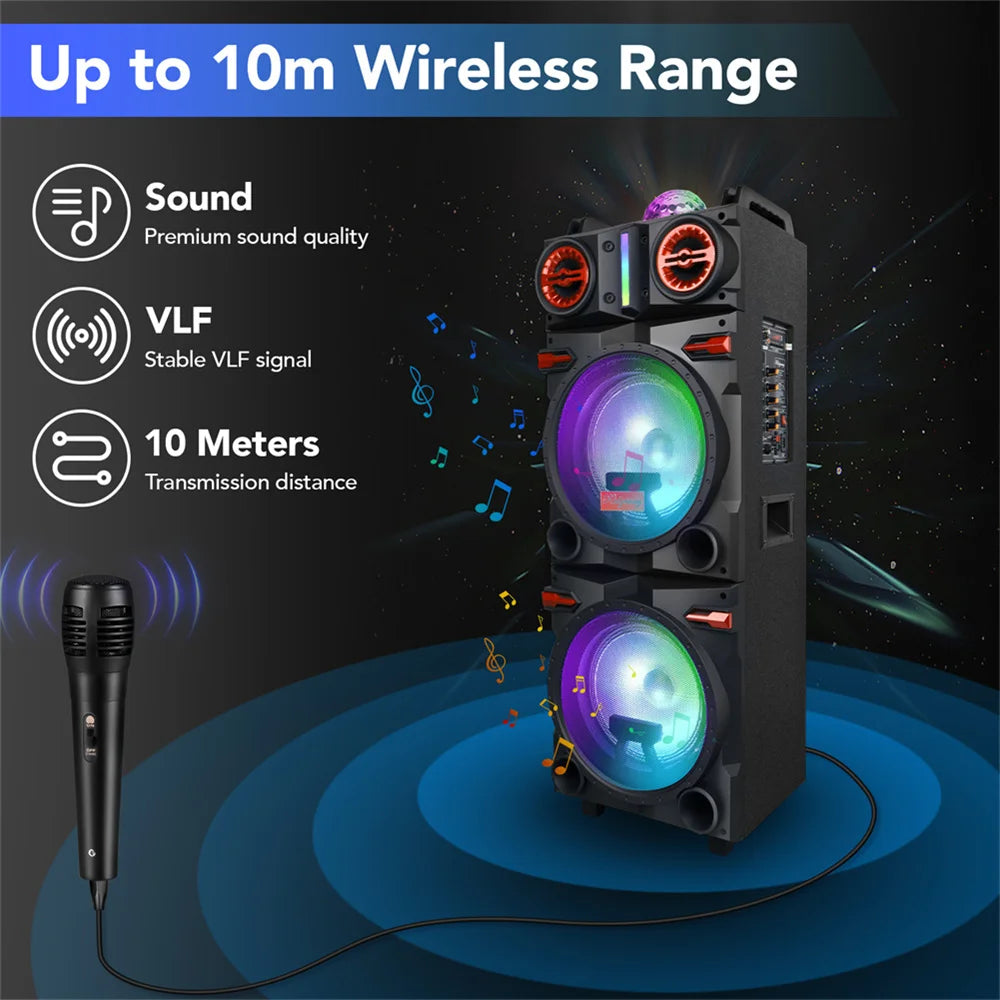 9000W Portable Bluetooth Speaker Heavy Bass Sound System Party Dual10" Subwoofer Led Light Rechargeable Loud Dj Speaker