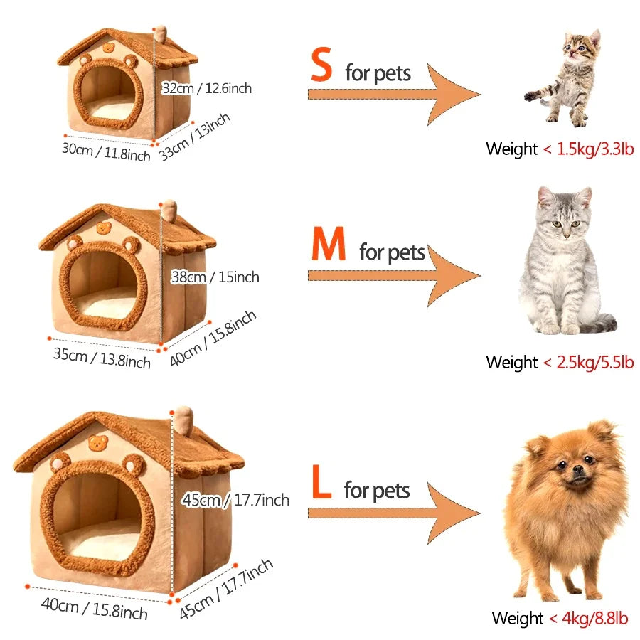 Foldable Pet House Removable Washable Cat House Puppy Cave Sofa Pet Bed House for Extra Small Dogs and Small and Medium Cats