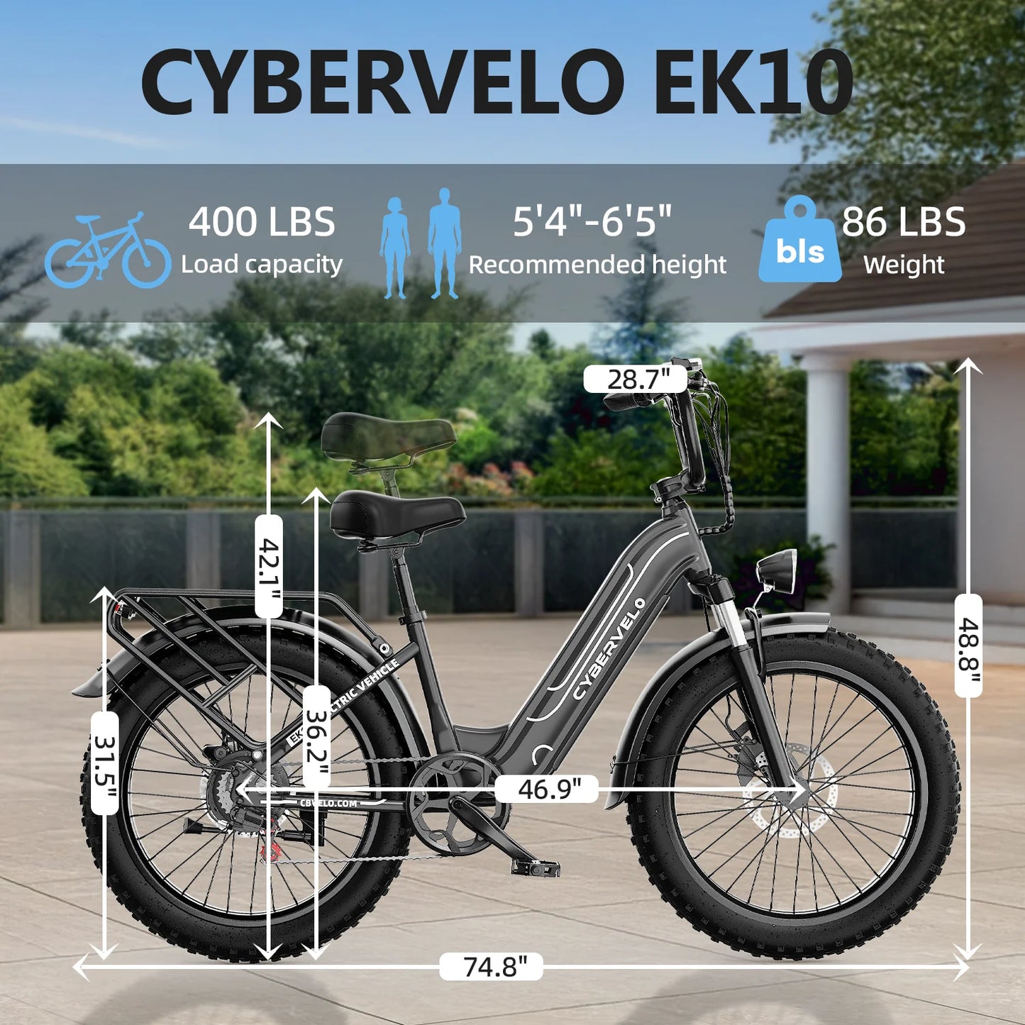 Cybervelo 26" Step-Thru Commuter, 1000W Peak 48V 25Ah Detachable Battery, Long Range 7-Speed Shift Electric Bike for Adult EK7