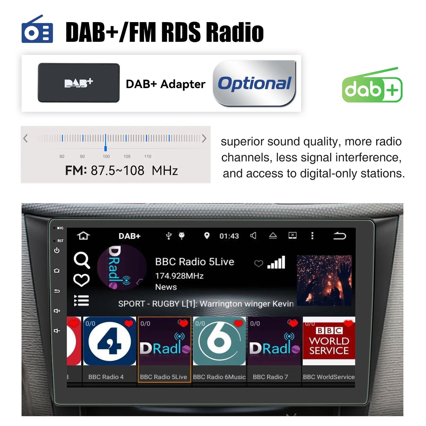 ESSGOO 7"/9"/10“ 2 DIN Android 14 4+64G Car Stereo Carplay Android Auto GPS Navi Bluetooth FM RDS Radio WIFI Touchscreen ChatGPT
