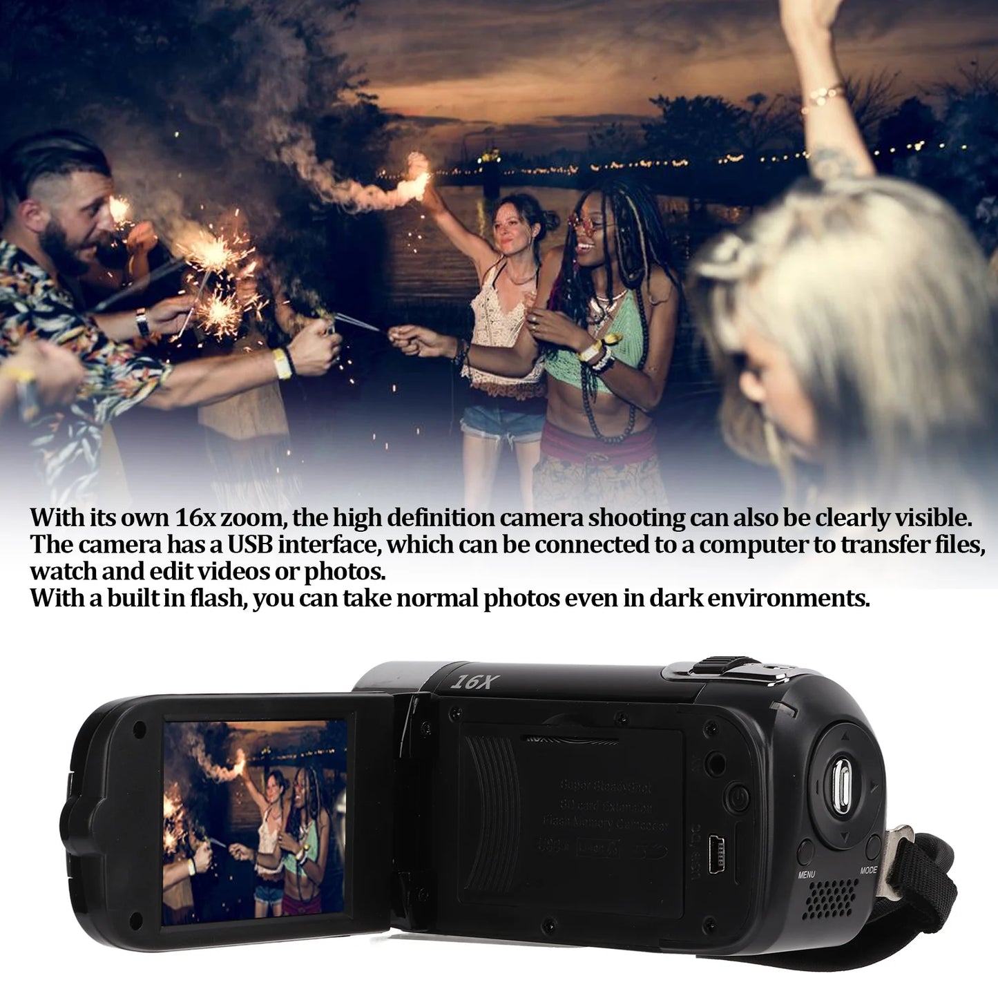 Video Camera Camcorder Handheld 16MP 270° Rotation Digital Camcorders Full HD 1080P Portable for Kids for Gifts for Family