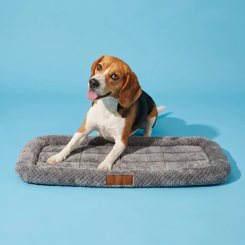 Small Soft Cozy Dog Crate Mat, Gray Washable Anti Slip Pet Bed Pad 24 in X 18 in, Thick Cushioned Comfort Kennel Liner for Puppy Small Dogs Cats, Portable Indoor Crate Insert Pad for Sleeping Napping and Daily Rest Use At Hom