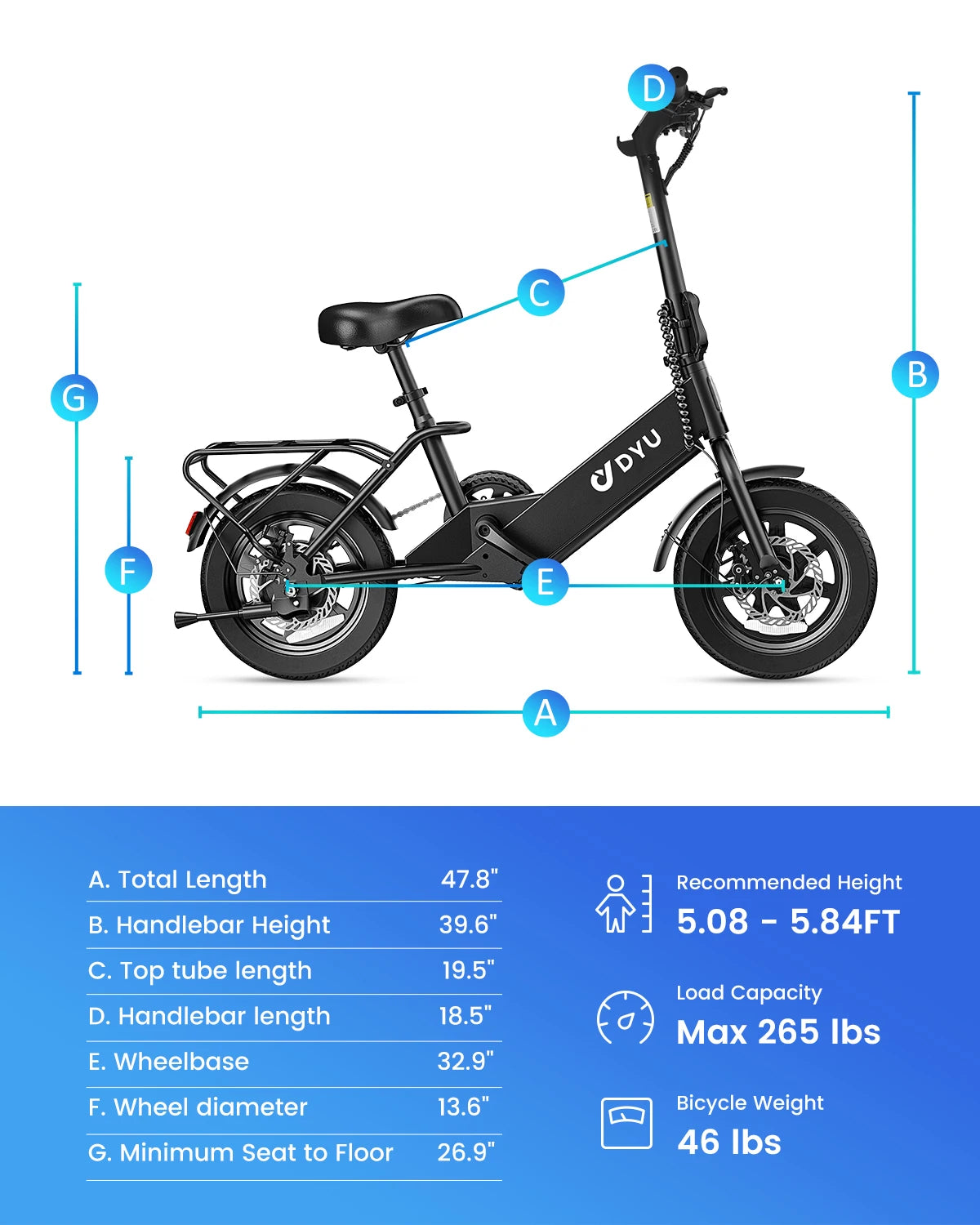 【1 Year Warranty】DYU C3 14 inch Electric Bicycle Peak 500W Motor 36V7.8AH Lithium Battery Electric Bike , E-bike UL2849