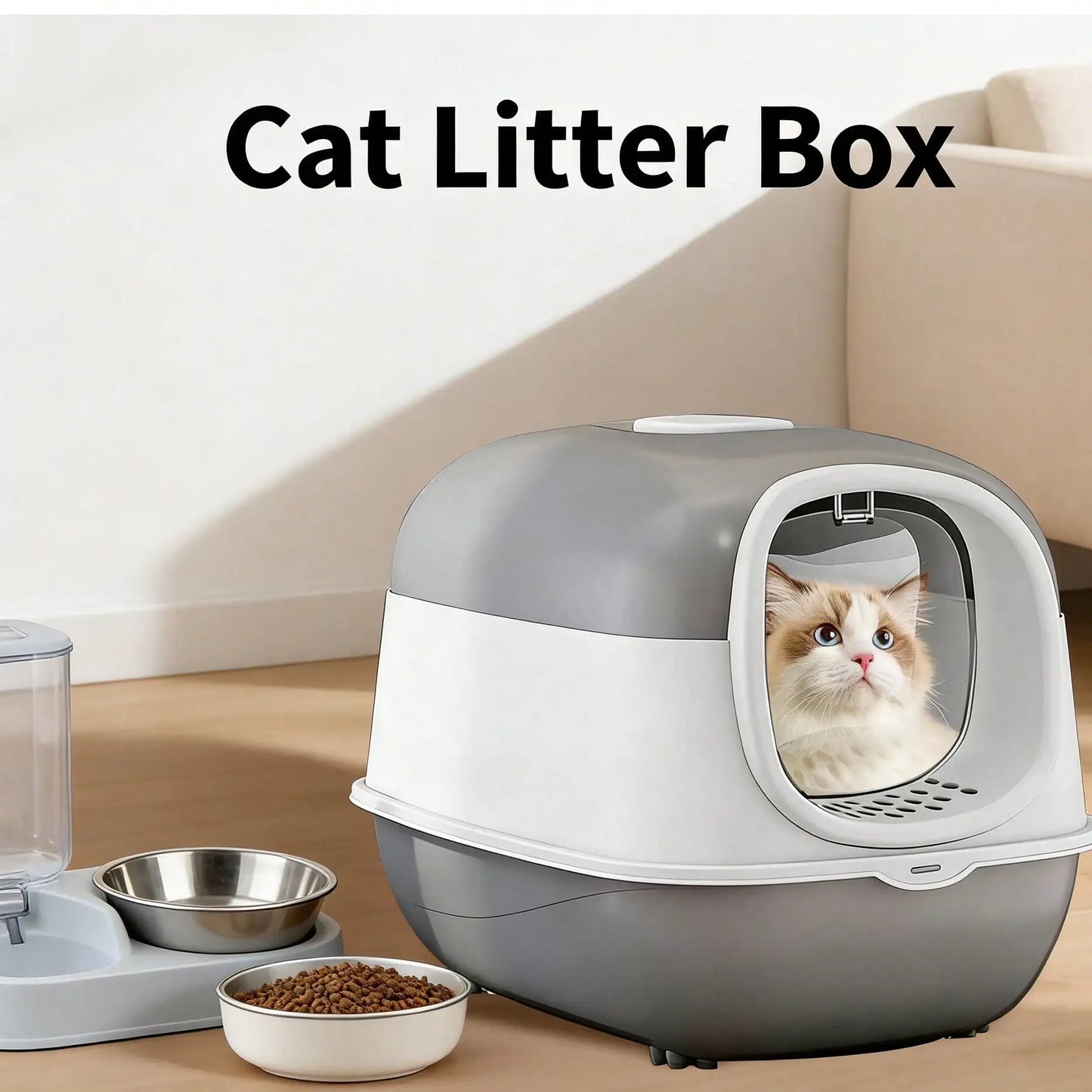 Cats Litter Box, Enclosed Cats Litter Box With Lid And Scoop, Large Size Anti-Splashing Easy To-Clean, Front Entry And Exit, Boxes From Kitten To Adult