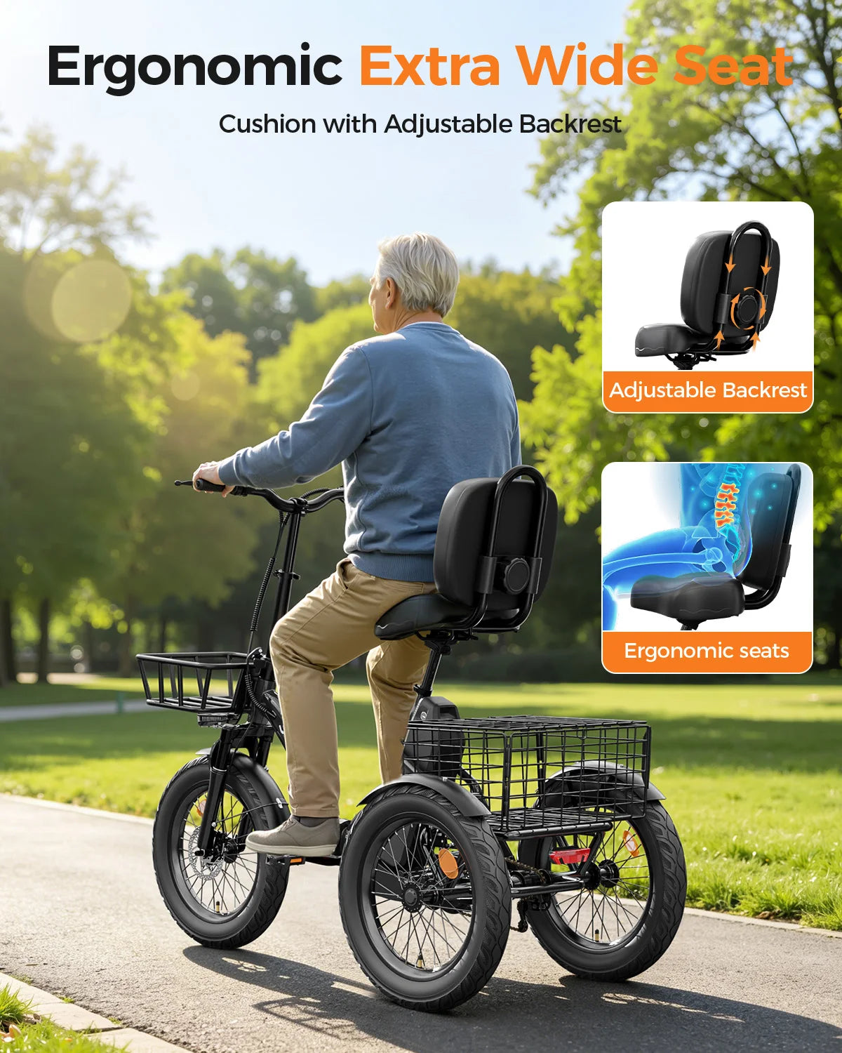 EILLEO SPACEWALK Folding Electric Tricycle with Cargo Basket