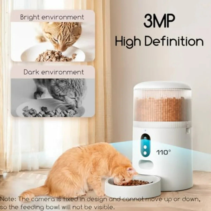 Automatic Cat Feeder with Camera, 3MP HD Video and Night Vision, 5G/2.4G WiFi Smart Pet Feeder with APP Control, 2-Way Audio, M