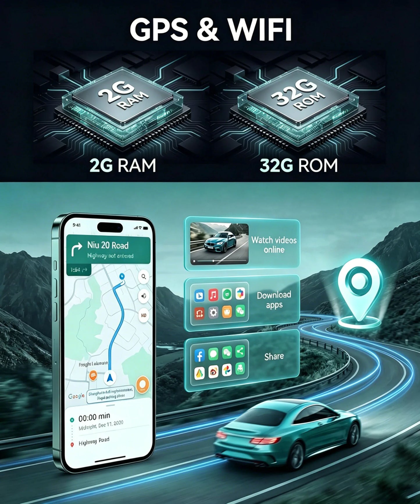 7inch Android 13 Car Touch Stereo Radio 2+32G GPS Navigation Head For Chevy Silverado Suburban Equinox Traverse Colorado GMC Sierra Terrain 2007-2018 Support Wireless Carplay Bluetooth FM WiFi Mirror Link Split Steering Wheel