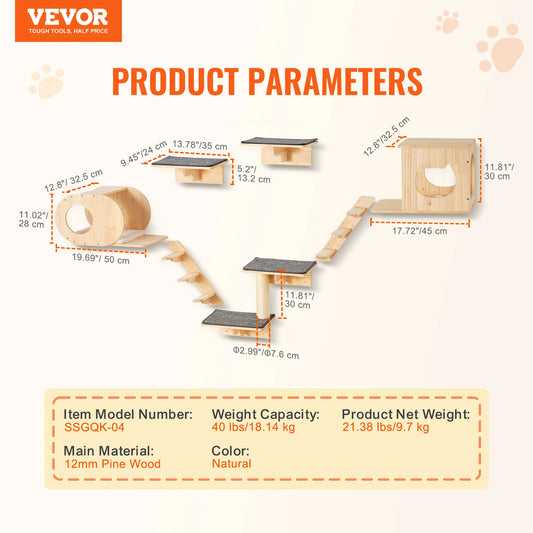 SucceBuy Wall Mounted Cat Shelves Cat Wall Shelves and Perches with Jumping Boards Hammocks & Cat Tree Cat Furniture and Shelves