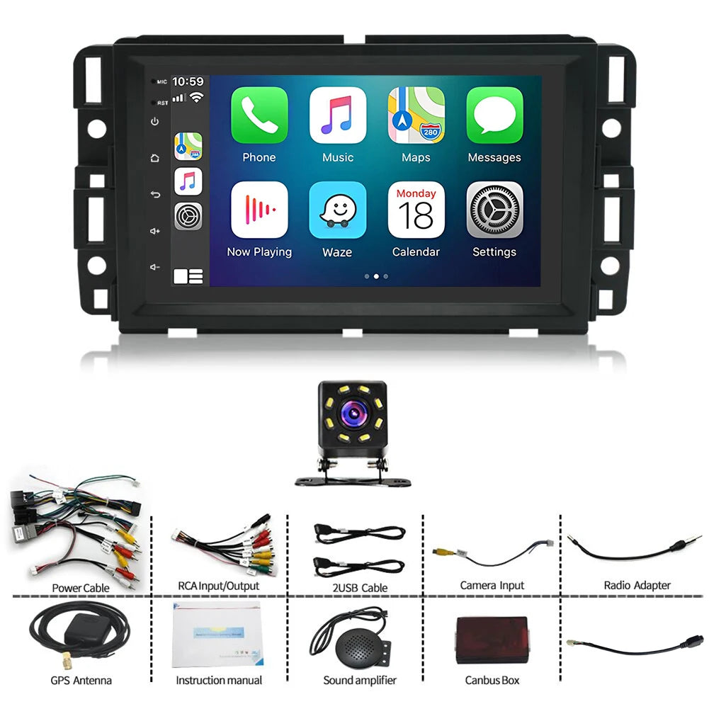 7inch Android 13 Car Touch Stereo Radio 2+32G GPS Navigation Head For Chevy Silverado Suburban Equinox Traverse Colorado GMC Sierra Terrain 2007-2018 Support Wireless Carplay Bluetooth FM WiFi Mirror Link Split Steering Wheel