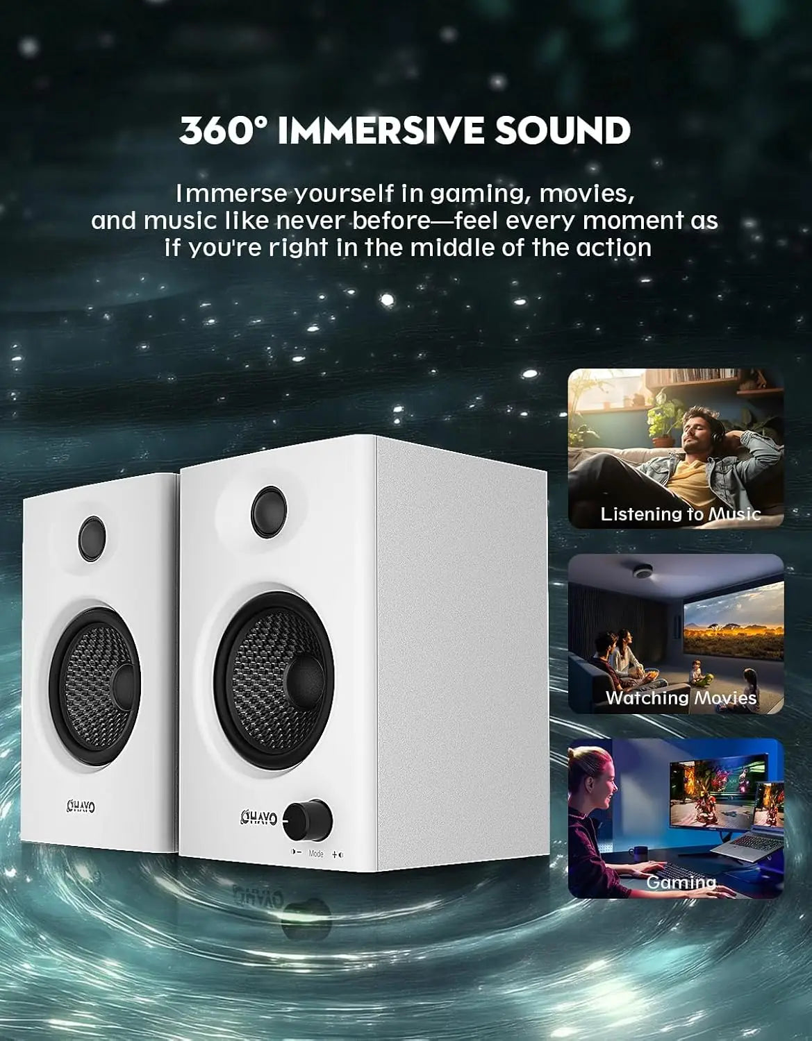 Ohayo Bluetooth 5.3 60W Wireless Bookshelf Speakers For Home PC
