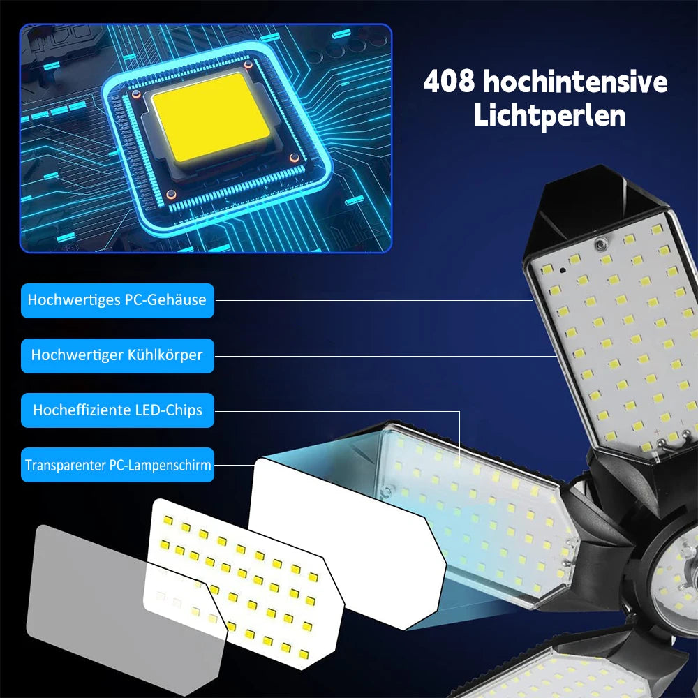 200W Powerful Garage Light LED Foldable LED Bulbs E27 Adjustable Multi Panel Ceiling Lamp For Workshop Warehouse Lighting